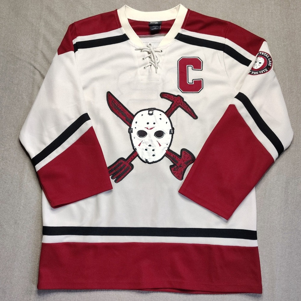 BoxLunch Friday the 13th Hockey Jersey Mens Large White Red Horror Jason #13 - Picture 2 of 8
